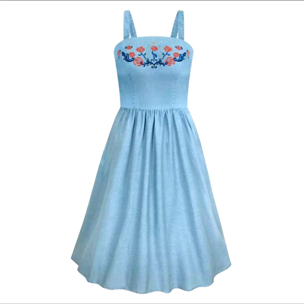 New Disney Parks Beauty and the Beast Twill Chambray Fitted Bodice Belle Dress
